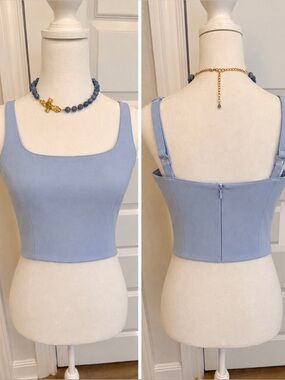 French Connection Soft Blue Square Neck Corset Tank Top-0012
